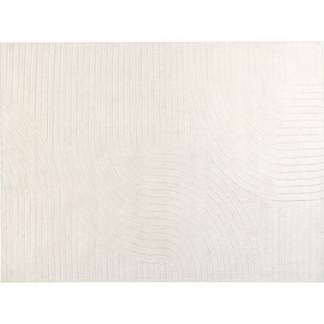 Alfombra lana beige 300 x 400 cm motivo abstracto tallado sala de estar dormitorio diseño moderno minimalista Dagari