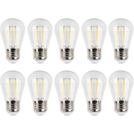 10 ampoules rétro S14 E27 180 lumens, ampoules LED à filament en verre transparent, 2 watts, 110 volts, lumière chaude