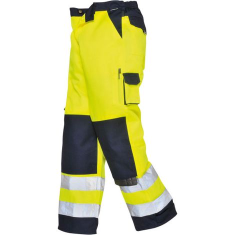 Pantalones de alta visibilidad Lyon de polialgodón y hechura regular con cintas reflectantes TX51 XL Amarillo/Marino
