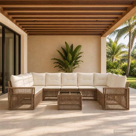 vidaXL Set Divano da Giardino 10 pcs Beige e Bianco Crema polyrattan (1/5)