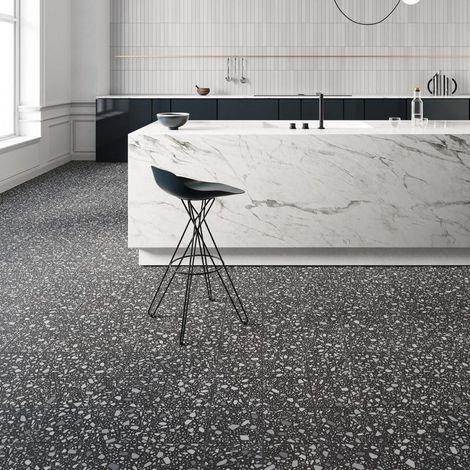 Carrelage sol / mur terrazzo multicouleur 18,6x18,6 cm CONFETTI NERO GRIGIO (vendu par boite de 0,45m2) (1/3)