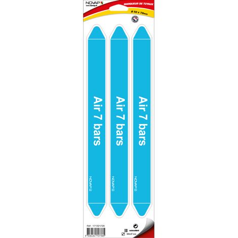 Planche de 3 marqueurs de tuyauterie 355 x 37 mm pour Ø 50 à 70 mm - Air 7 bars - 4707365
