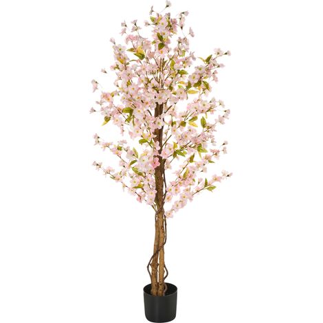 Planta artificial en maceta verde negro material hojas de plástico rosas 150 cm interior Sakura (1/5)