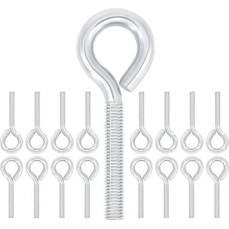 20 Pièces Boulons à Œillet M4 x 40 mm, Acier au Carbone Zingué, Anneaux Filetage Vis Tige Longue pour Fixation et Suspension de Câbles, Argenté (1/5)