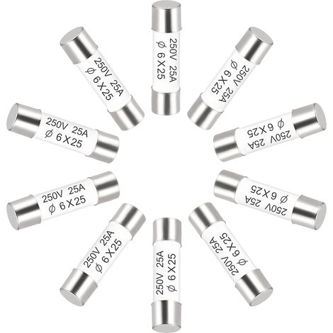Fusibles céramiques miniatures 25 A, 6 x mm, à action rapide, 250 V, pour circuits imprimés et