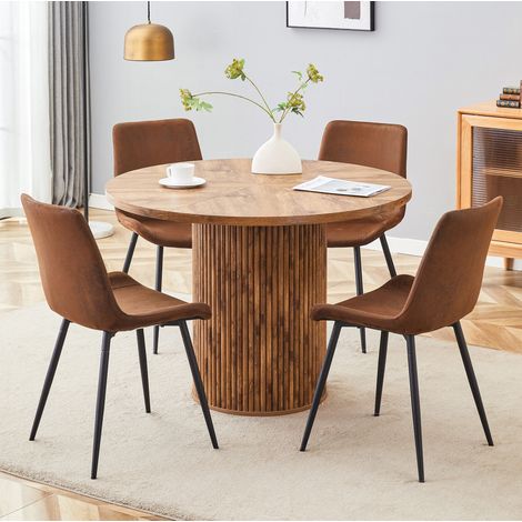 CHICFURN Set tavolo da pranzo rotondo 100 cm MDF effetto legno, 1 tavolo 4 sedie marrone (1/5)