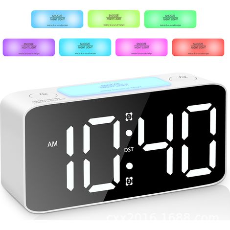 Superlauter Wecker für Erwachsene mit tiefem Schlaf, Digitaluhr mit 7-farbigem Nachtlicht (weiß) (1/5)