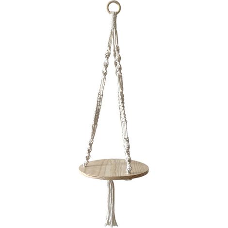 Étagère Murale - Étagère Suspendue en Corde Tressée et Bois Naturel - Pour Cuisine Salle de Bain Intérieur Plantes - 1 Pièce (1/5)