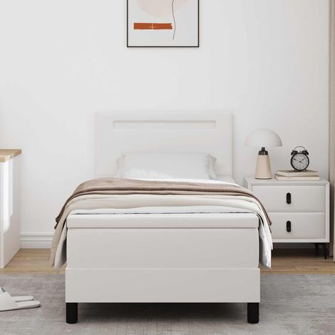 vidaXL Lit à ressorts avec bandes LED Blanc 100 x 200 cm Simili cuir (1/5)