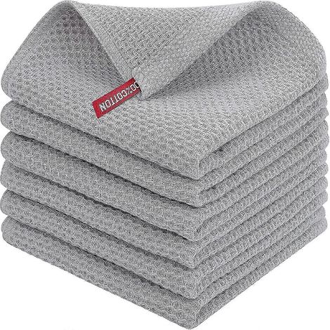 Lot de 6 torchons en coton éponge 100%, chiffons de cuisine ultra absorbants avec boucle de suspension pour vaisselle (1/5)
