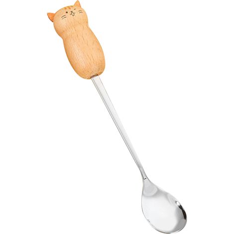 Kaffeerührer aus Edelstahl, kreatives Design mit niedlichen Cartoon-Motiven für Kinder, ideal zum Umrühren von Eiscreme und Desserts, spülmaschinenfest, mit Katzenmotiv (1/5)