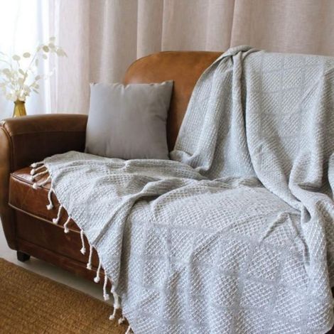 Plaid a franges effet tricot 130 x 160 cm Dune gris clair (1/3)