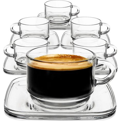 Taza de cristal con platillo 250 ml 6 uds (1/5)