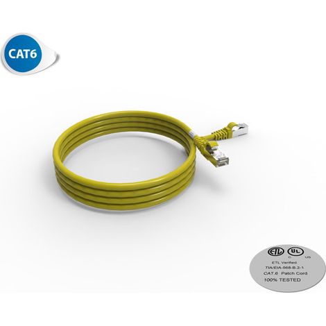 Cordon RJ45 CAT 6 surmoulé FUTP 100 Ohms LSOH, Longueur : 2 m, Couleur : jaune (2035J)