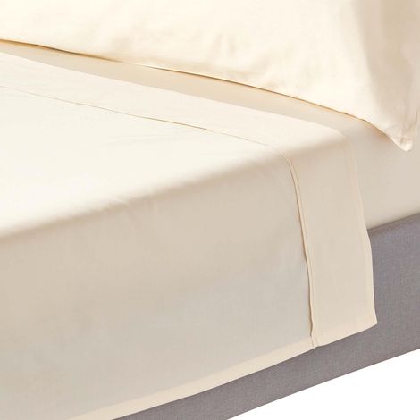 HOMESCAPES Cream Organic Cotton Flat Sheet 400 Thread Count, Single - Cream