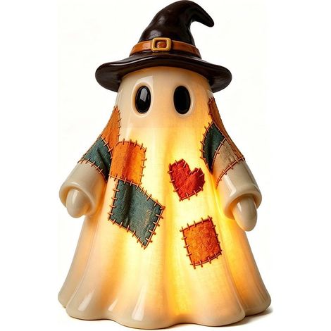 Halloween-Deko im Patchwork-Geister-Stil – Vintage-Patchwork-Geister-Lichterkette – Bettlerhut-Geist A – ohne Beleuchtung
