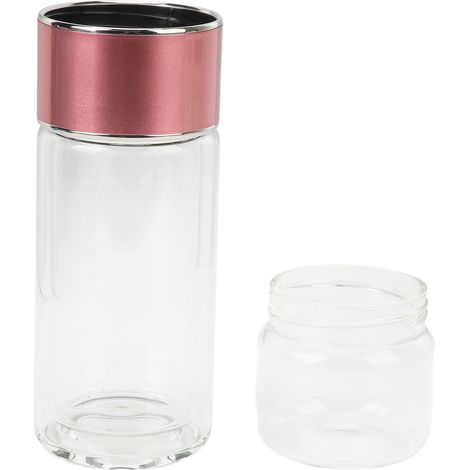 Bouteille d'eau en verre à double paroi, compartimentée pour thé et eau, multifonctionnelle et portable, idéale pour la maison et le bureau. (1/5)