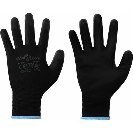 vidaXL Arbeitshandschuhe, 24 Stück, Schwarz, Größe 9/L, Polyester (1/5)