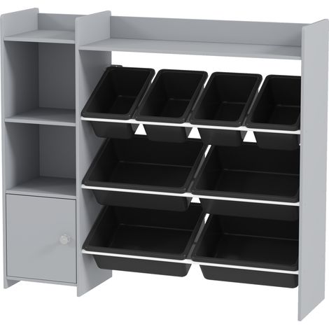 Toy Storage Unit 8 Removable Bins, Storage Shelves, Cabinet, Grey (1/5)