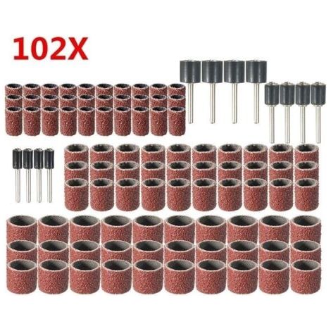 102 Pièces Caoutchouc Tambour De Ponçage avec Boîte Gratuite, Comprenant 90 Pièces Bandes de Ponçage et 12 Pièces Tambour Mandrin pour Dremel Outils Rotatifs (1/5)