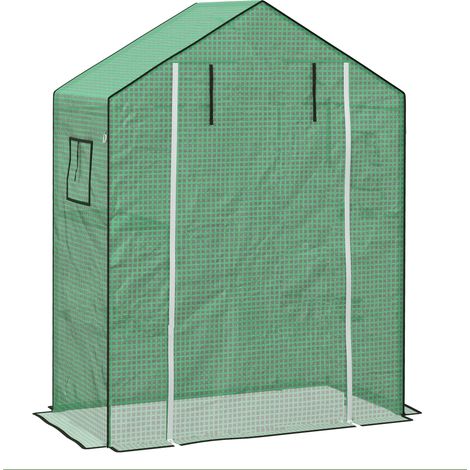 Greenhouse Cover Replacement Walk-in PE Hot House Cover with Roll-up Door and Windows, 140 x 73 x 190cm, Green