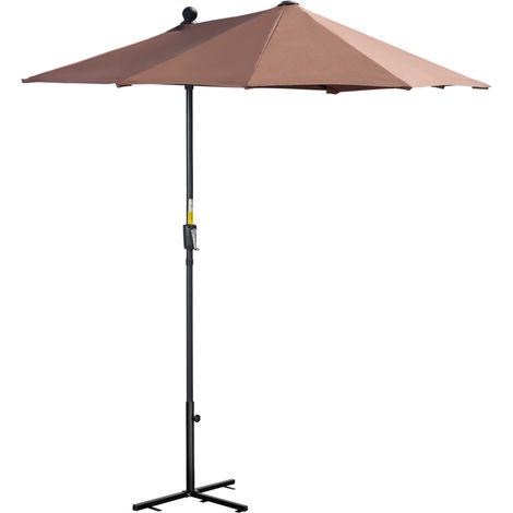 Outsunny Ombrellone a Semicerchio con Manovella, Tetto Anti UV, 7 Stecche, Caffè