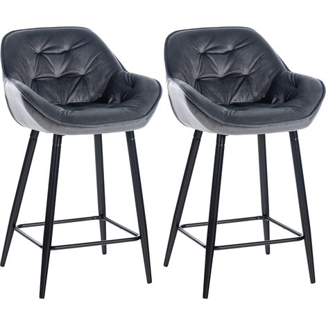 Set di 2 sgabelli da bar moderni in velluto grigio scuro con seduta imbottita e avvolgente e gambe in metallo nero 100006052