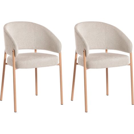 Lot de 2 Chaises de Salle à Manger en Tissu Dossier Incurvé et Pieds en Métal à Transfert Thermique Beige Clair Zane (1/5)