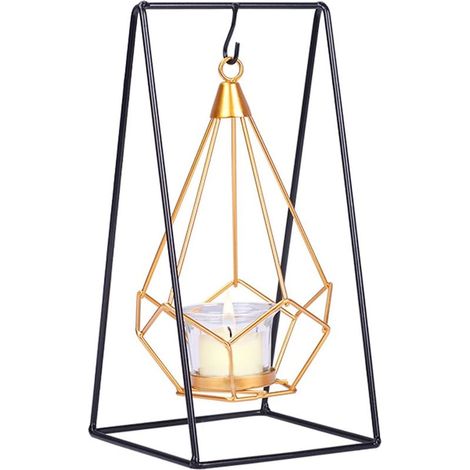 Bougeoirs Decoration, Bougeoir géométrique en Métal Bougeoir Fer Forgé Style Nordique Photophore en Métal Support de Bougie en Verre Géométrique en Métal Bougeoir Géométrique Suspendu, Swing-Fei Yu (1/4)