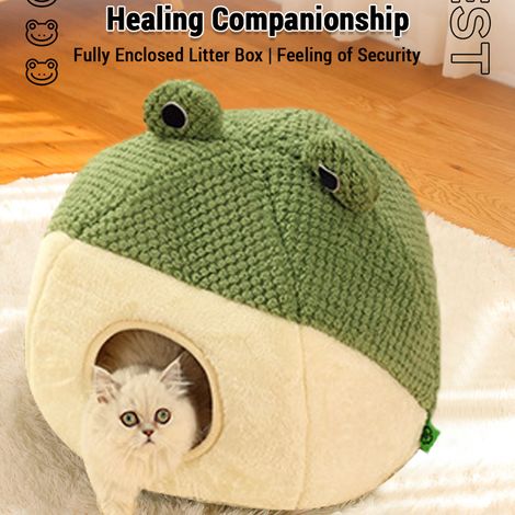 Lit pour chat en peluche ultra douce 2 en 1 pour chat d'intérieur, coussin de grotte pour soulager la pression musculaire et articulaire, design privé confortable, coussin amovible lavable, antidérapa (1/5)