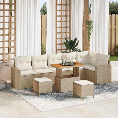 vidaXL Set Divano da Giardino con cuscino 9 pcs beige e panna (1/5)