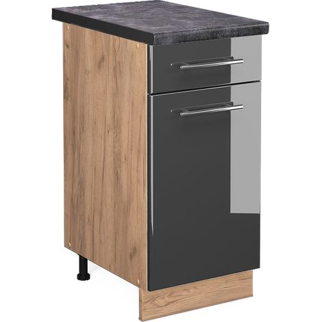 Küchenunterschrank Fame-Line, Anthrazit Hochglanz, 40 cm , AP Anthrazit, Vicco