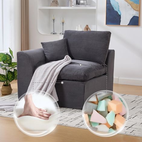 Canapé moderne minimaliste une place en tissu, fauteuil moelleux et confortable avec coussins. Style nordique pour salon, parfait pour la détente. Idéal en duo pour un agencement complet et harmonieux