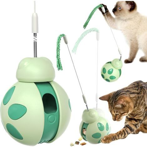 Jouet interactif pour chat, puzzle d'intérieur, alimentation lente, stimulation mentale, balle coulissante et roulante avec jouet pour chat (vert, coccinelle) (1/4)