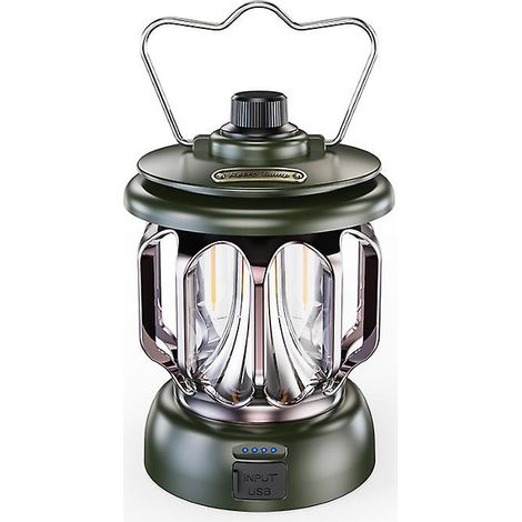 Lampe de camping vintage à LED avec batterie externe rechargeable par USB, lumière blanche chaude à intensité variable et batterie externe de 5200 mAh pour les activités de plein air (1/5)