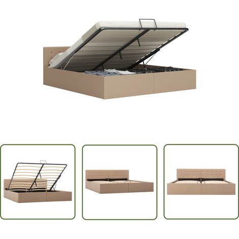 The Living Store Stauraumbett Hydraulisch Cappuccino-Braun Kunstleder 180×200 cm - Doppelbett - Bettgestell - Stauraumbett - Boxspringbetten - Hypnotische Federung (1/5)