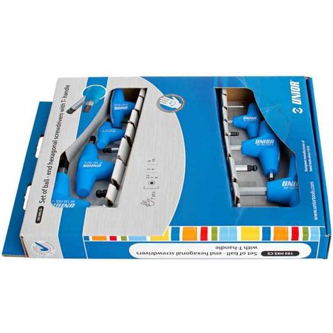 UNIOR 609337 - Juego de 7 destornilladores hexagonales esféricos con mango en T en caja de cartón de S2.5 a S10 mm