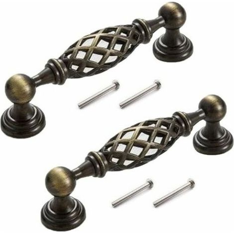 Lot de 2 poignées de porte - Poignées de porte cage à oiseaux en métal bronze antique - Meubles en bronze (96 mm) (1/5)