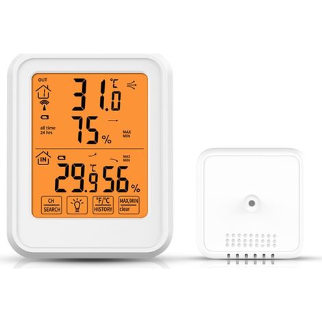 Thermometer Hygrometer mit Außensensor, SDLOGAL Hintergrundbeleuchtung und großer LCD-Anzeige, ℃/℉-Schalter, Hochpräzise Temperatur und Luftfeuchtigkeit für Innen und Außen, Weiß (1/5)