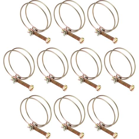 10pcs Collier De Serrage A Double Fil Ajustable 44-48mm Collier De Serrage En Fil D'Acier Carbone Pour Tuyau Flexible Pour Collecteur De Poussiere Caoutchouc PVC Pompe De Piscine (1/5)