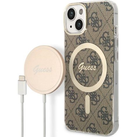 Funda y cargador Guess GUBPP14MH4EACSW para iPhone 14 Plus / 15 Plus de 6.7 pulgadas, color marrón/marrón, carcasa rígida, compatible con 4G y MagSafe. (1/5)