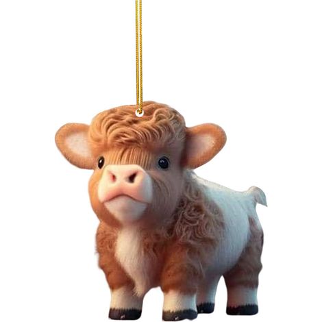 Ornement créatif de Noël : Buffle des Highlands, sapin de Noël, décoration de plateau Yak, pendentif en acrylique. (1/2)
