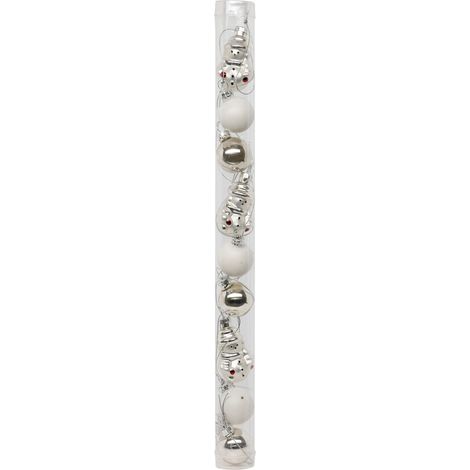 Sujet de Noël en Verre 9 pièces Bonhomme de neige et Boules Blanc et Argent - Feeric Christmas (1/4)