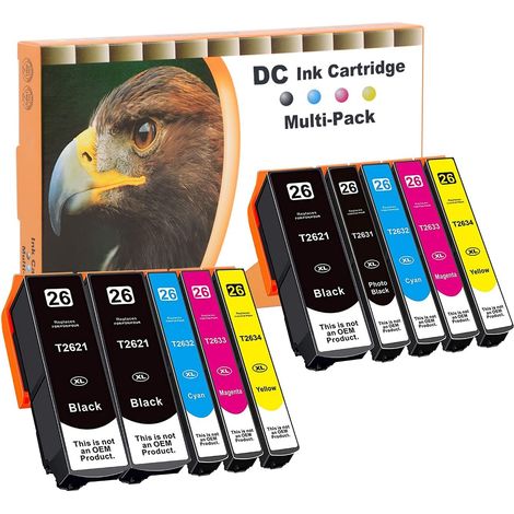 10x cartouches d'encre compatibles pour Epson 26 26XL pour Epson Expression Premium XP-510 XP-520 XP-600 XP-605 XP-610 XP-615 XP-620 XP-625 XP-700 XP-710 XP-720 XP-800 XP-810 XP-820 (1/5)