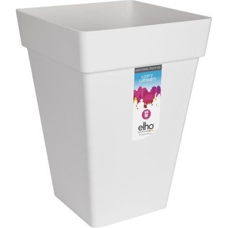 ELHO Bac à fleurs Loft Urban Carré Haut - Ø 37 x H 51 cm - Extérieur - 100% recyclé - Blanc (1/2)