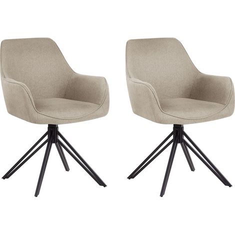 Sedie da pranzo moderne in tessuto Set di 2 Sedute imbottite Gambe in metallo nero girevoli Tortora Jodar
