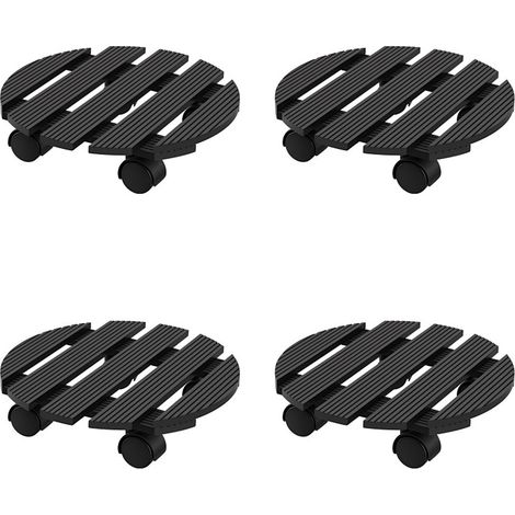 Wolketon Lote 4x Soporte para Plantas WPC Redondo 30 cm, Gris, Ruedas para Macetas, Carro para Plantas, Capacidad 80 kg (1/5)
