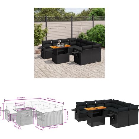 Salon de jardin 9 pcs avec coussins noir résine tressée - Ensemble Salon De Jardin - Meuble Extérieur - Résine Tressée - Rotin Synthétique - Table Extensible - Home & Living (1/3)