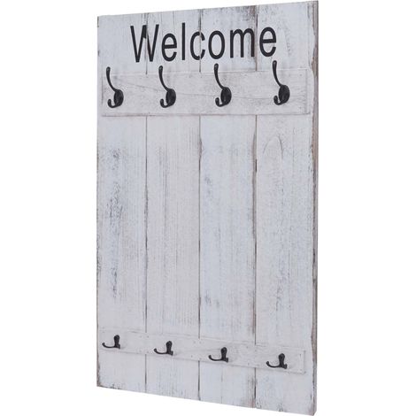 Wandgarderobe HHG-921 Welcome, Garderobe Garderobenpaneel, Shabby-Look Vintage, 91x60cm weiß, shabby