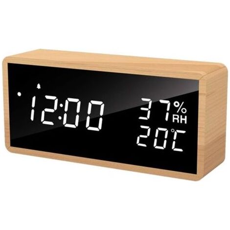 Réveil numérique en bois, horloge numérique avec 3 réglages d'alarme, alarme électronique alimentée par USB (1/5)
